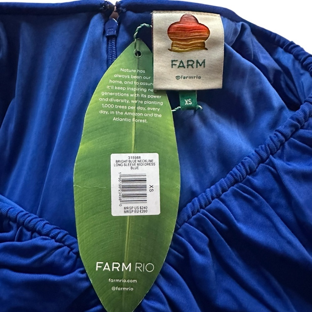 FARM Rio Bright Blue Long Sleeve Midi Dress Size XS NWT - Picture 13 of 14